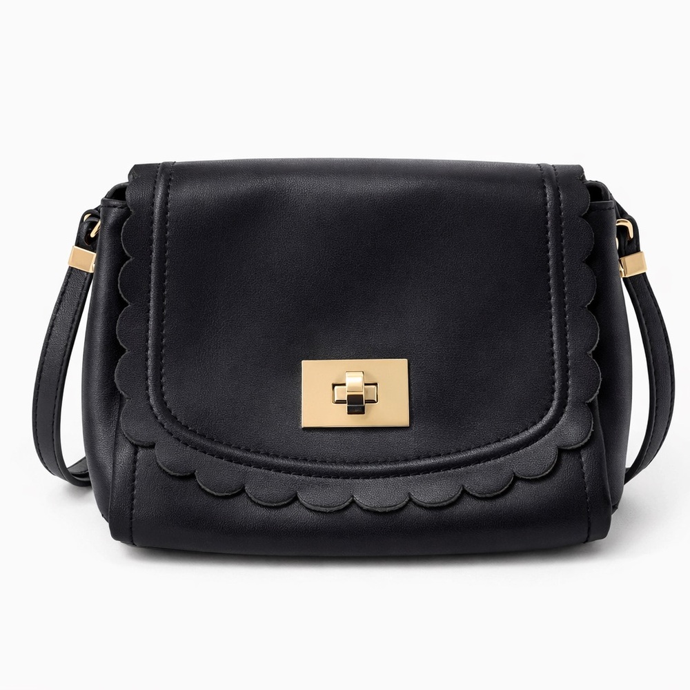 Kate Spade Maple Court Zani Scalloped Crossbody | Black Leather - Picture 2 of 9